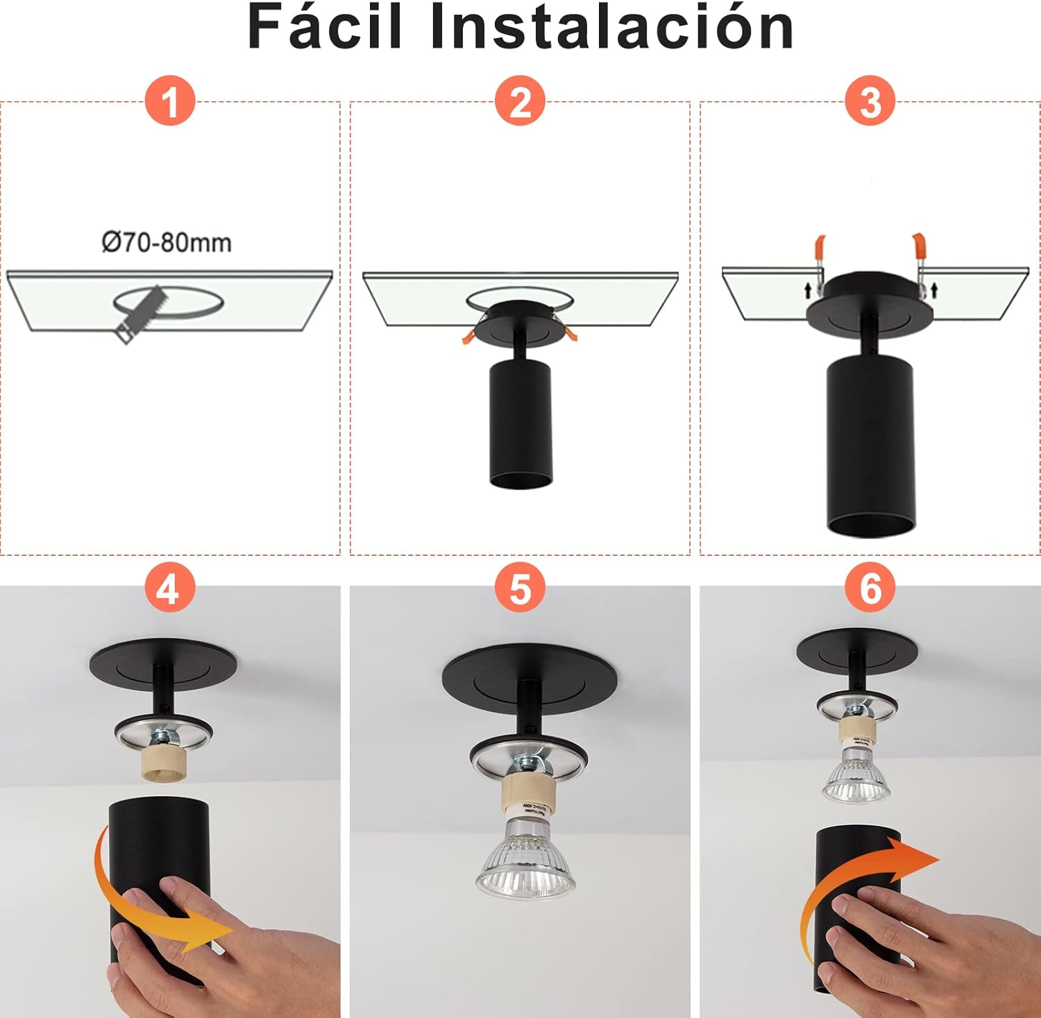 Foco giratorio LED 360° negro
