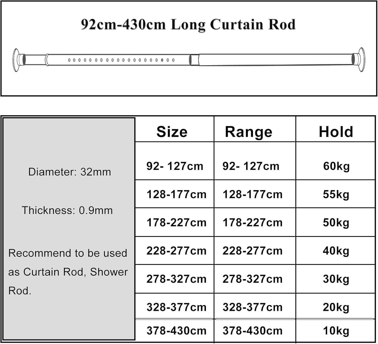 Barra de cortina extensible 278-327 cm