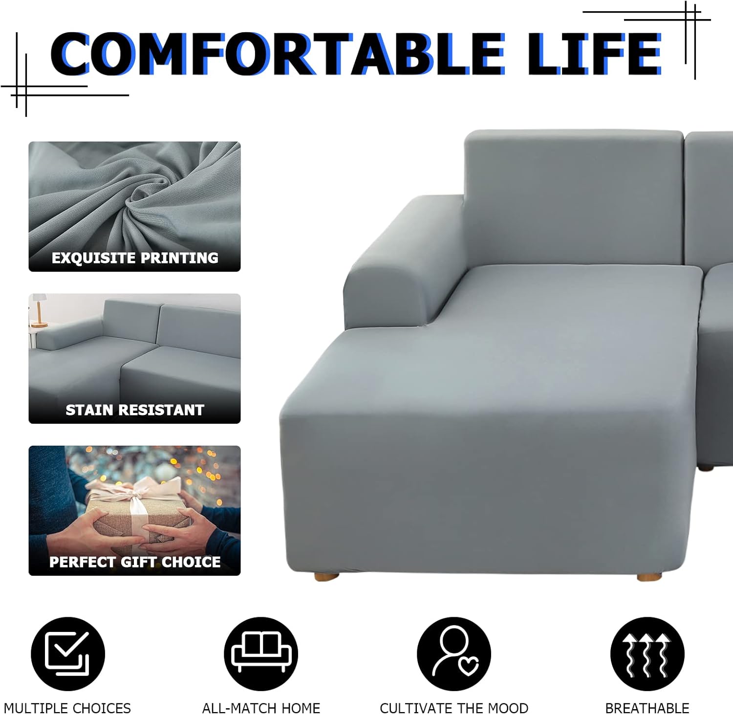 Funda Sofá Chaise Longue Gris