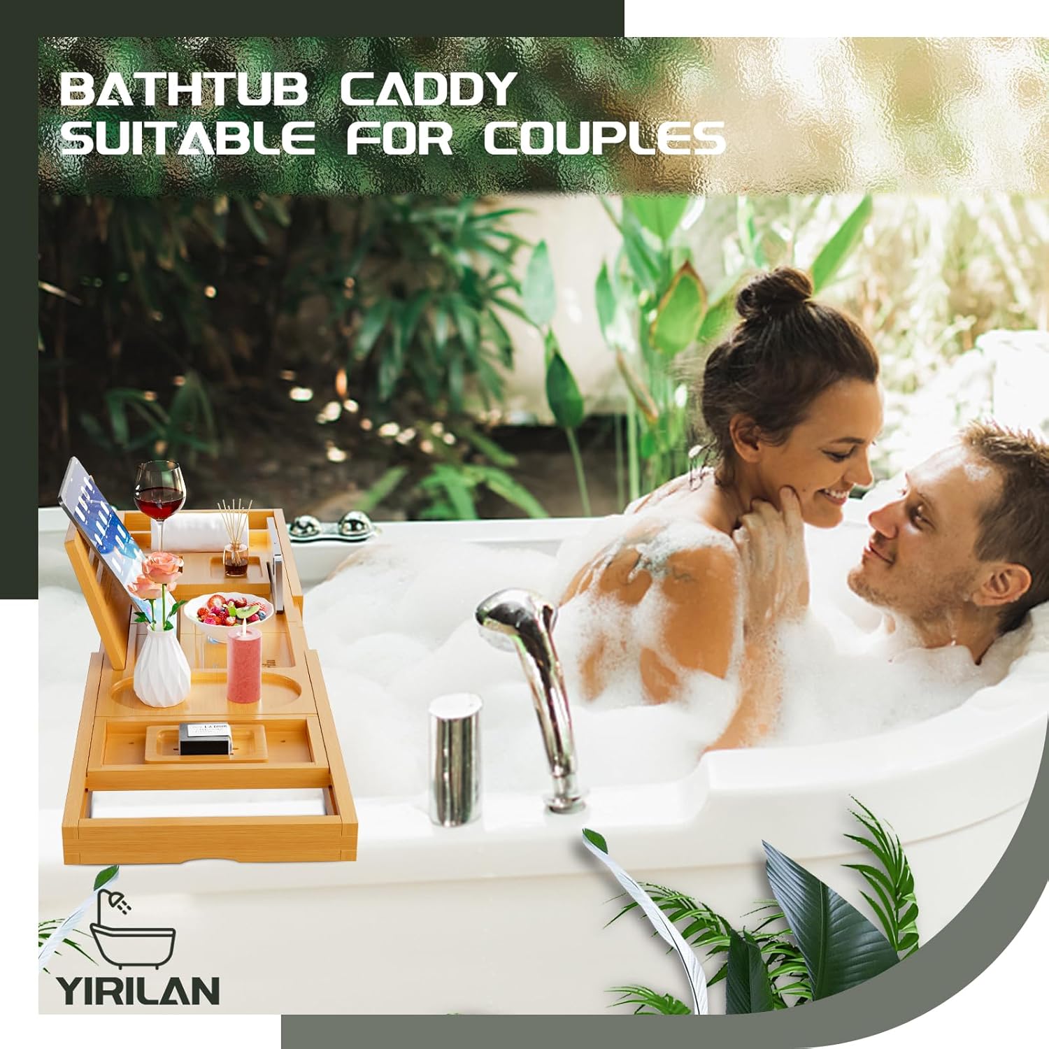 Bandeja de baño de bambú ajustable