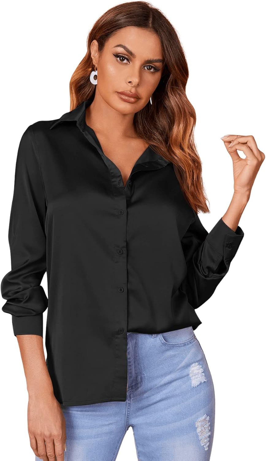 Blusa de satén negra elegante