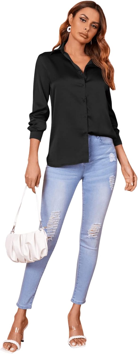 Blusa de satén negra elegante
