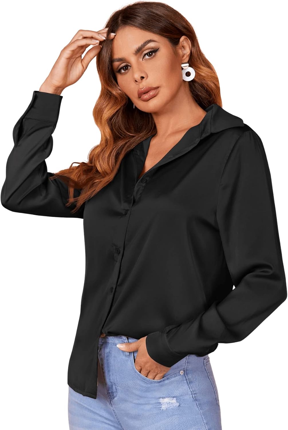 Blusa de satén negra elegante