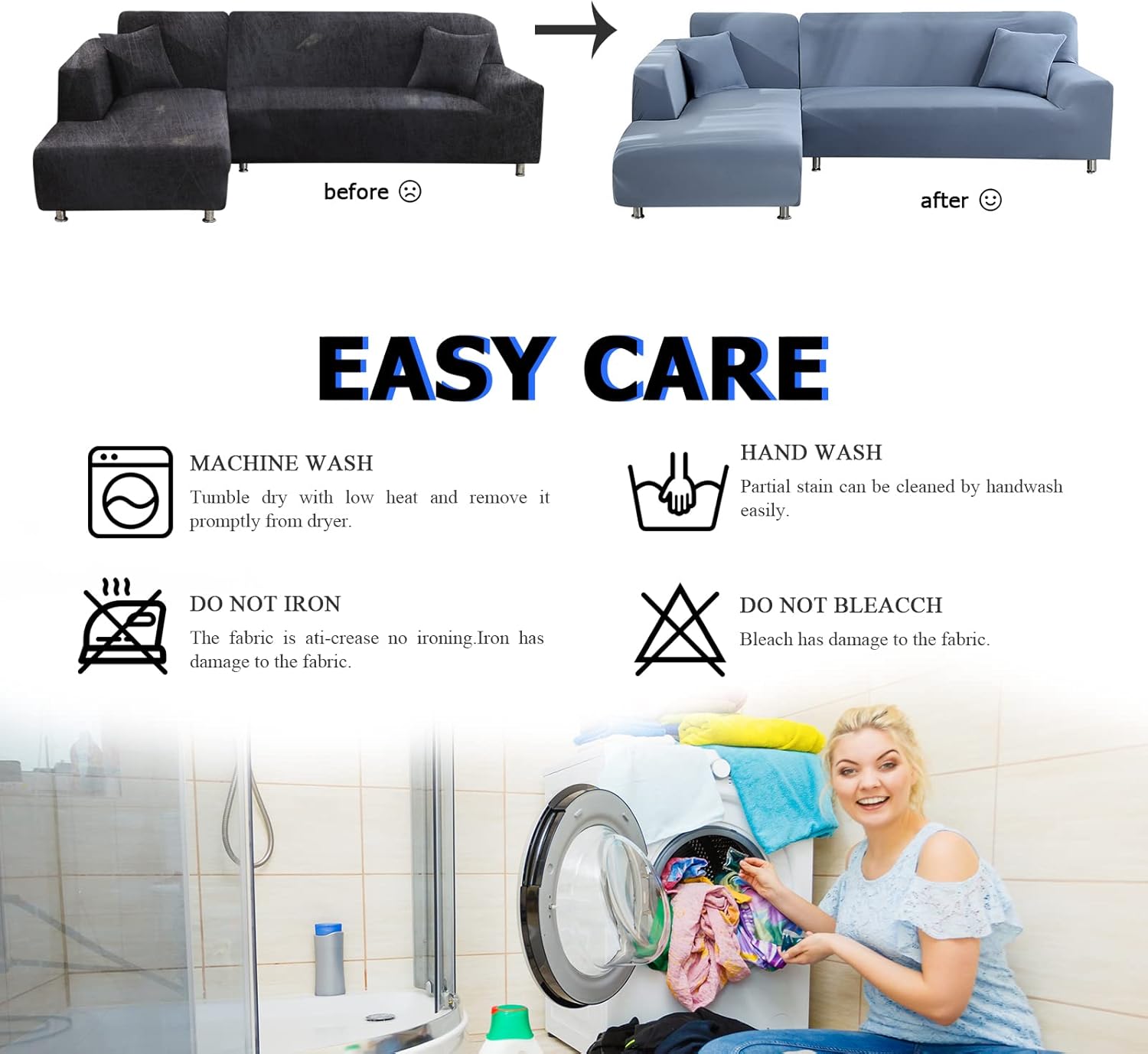 Funda Sofá Chaise Longue Gris Azul
