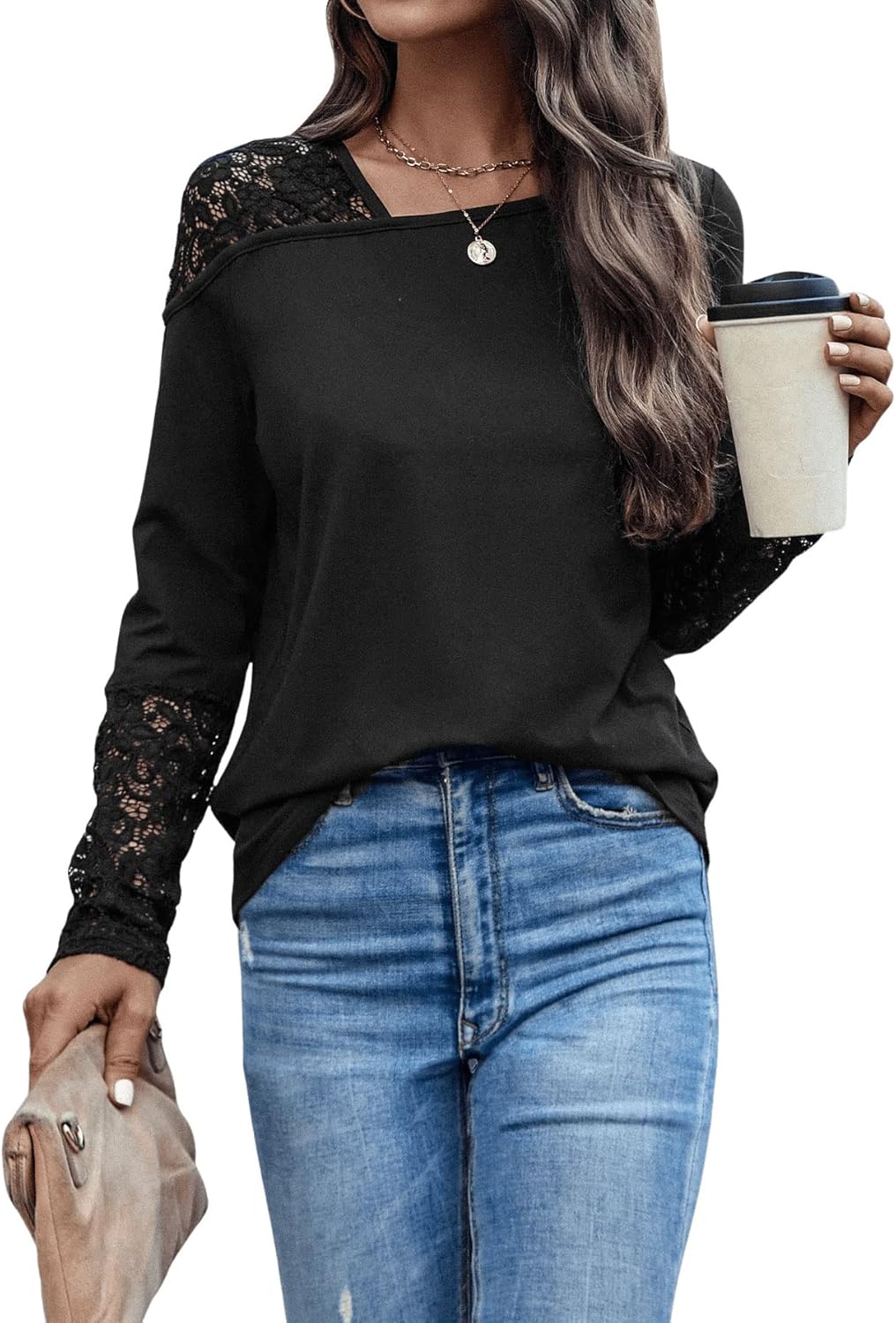 Camiseta de encaje asimétrica