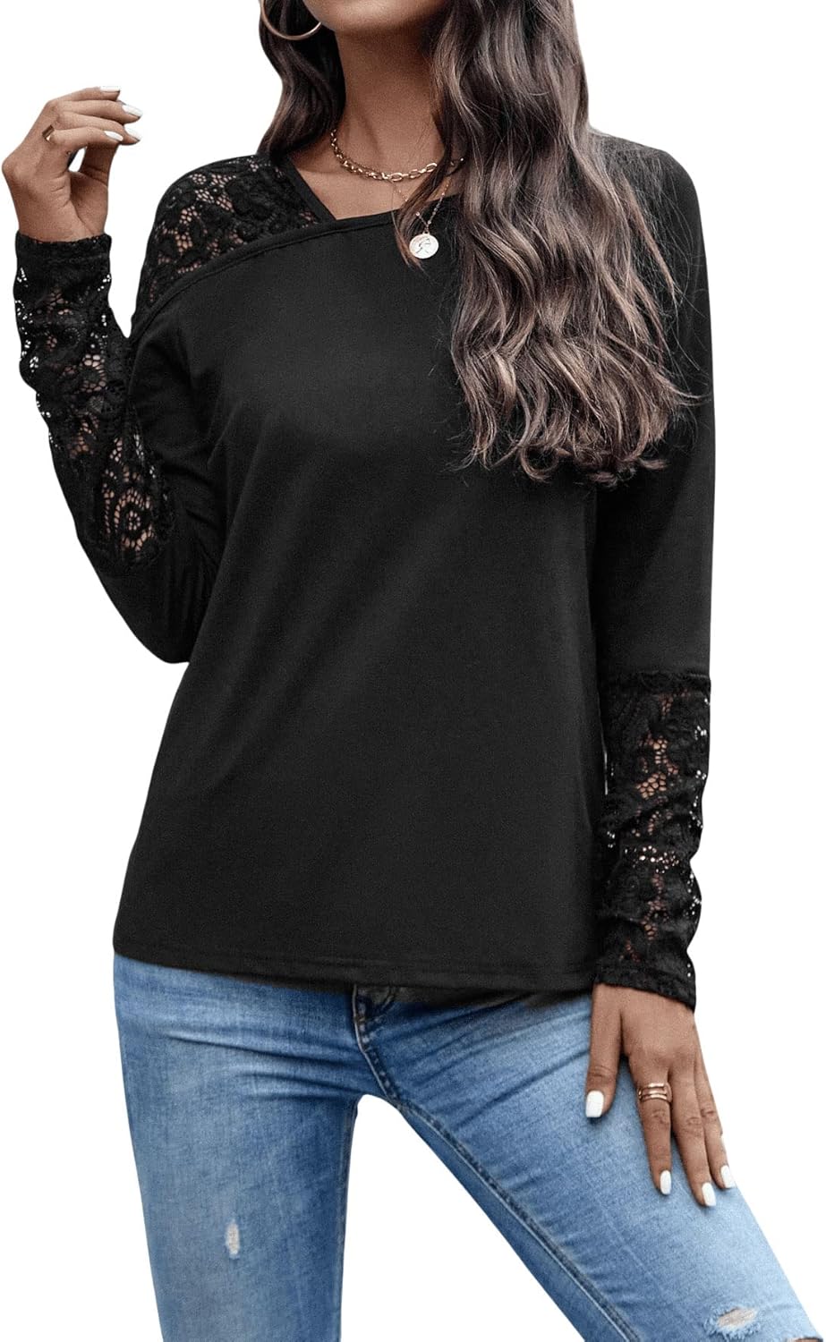 Camiseta de encaje asimétrica