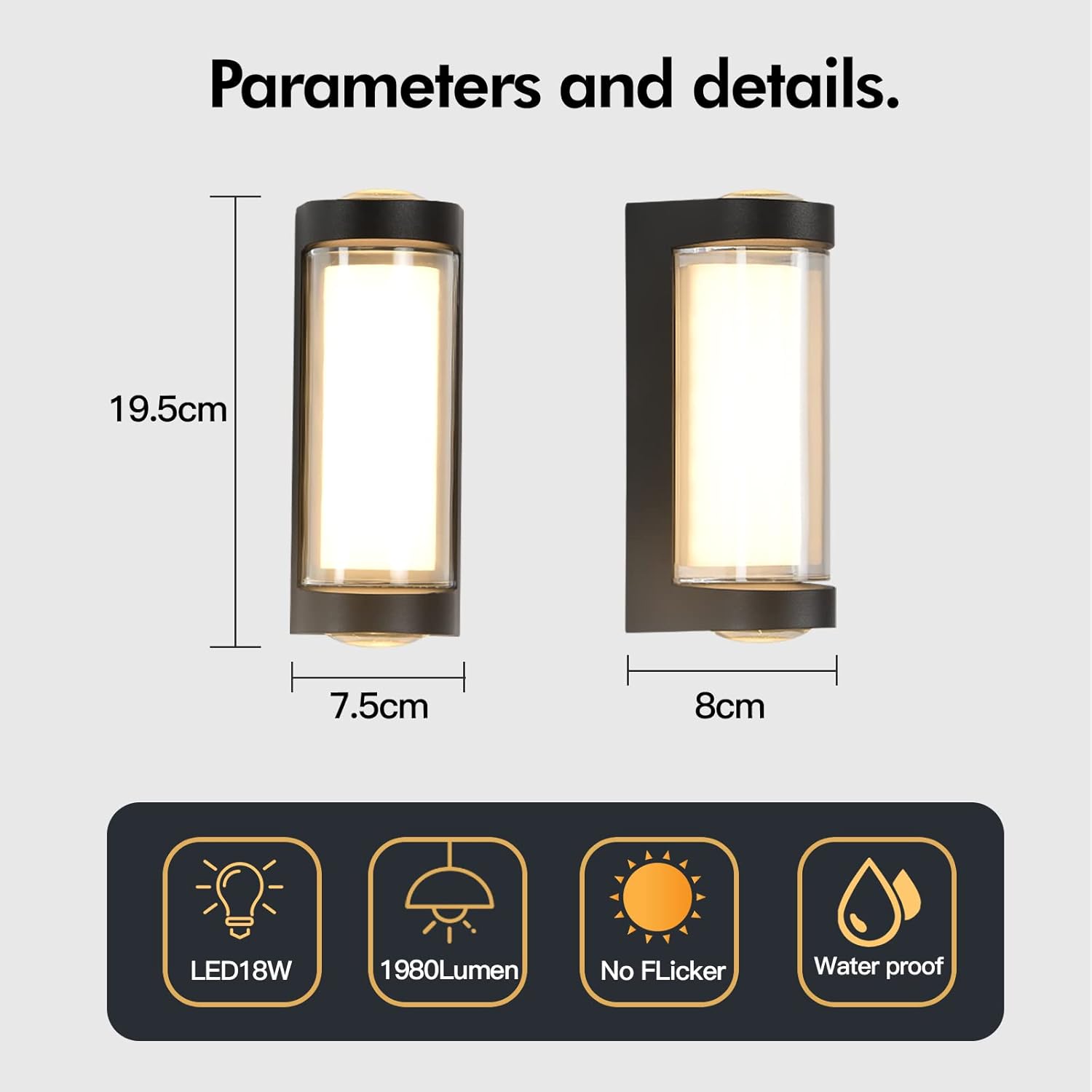 Aplique Pared 18W IP65 Negro