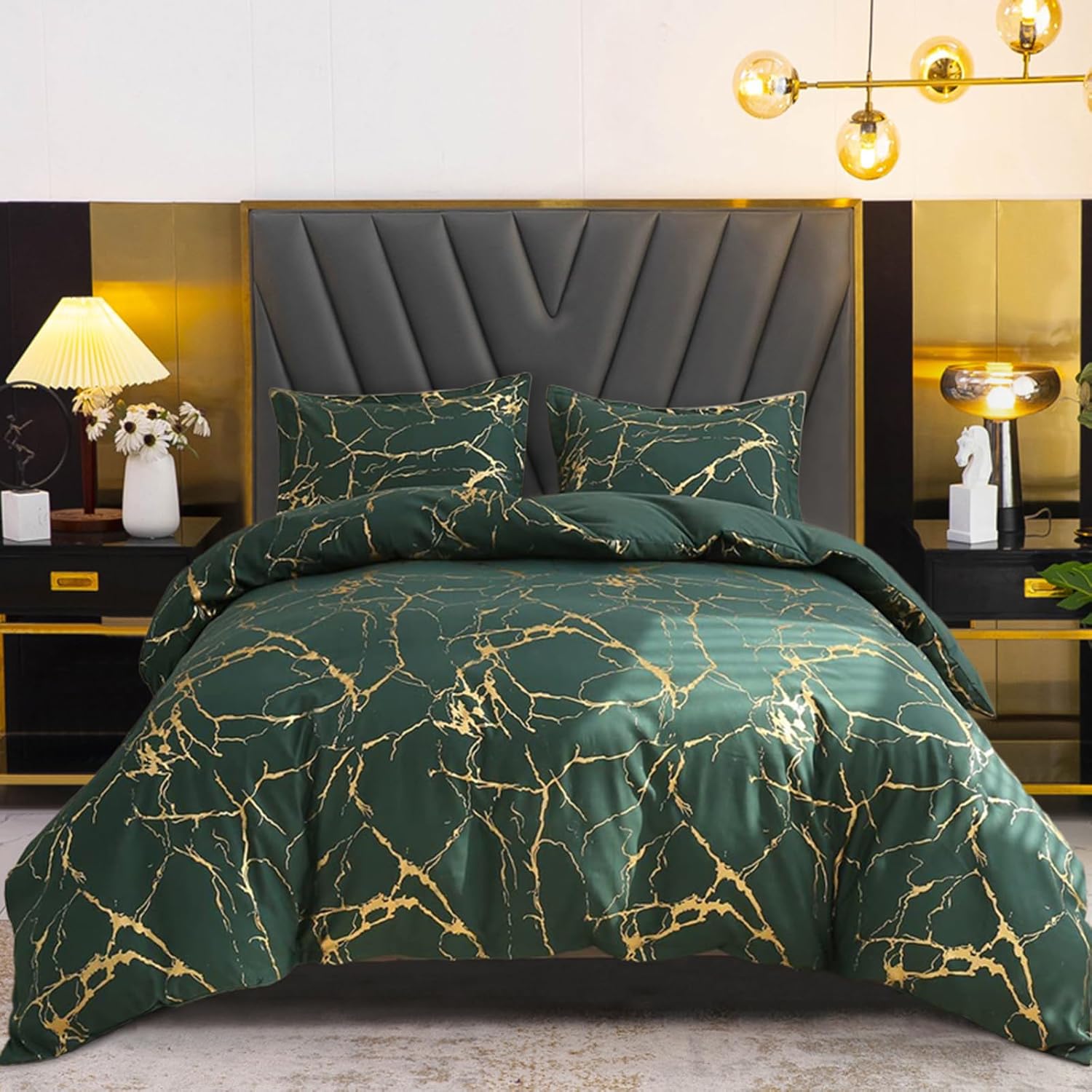 Juego de cama mármol verde 135x200