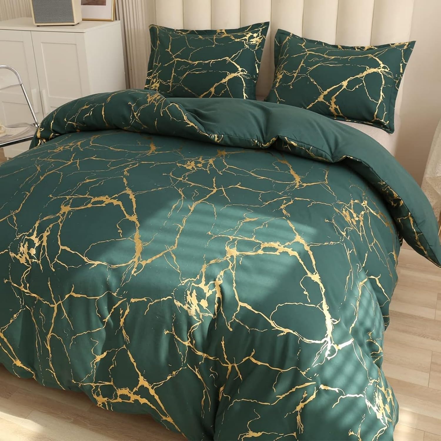 Juego de cama mármol verde 135x200
