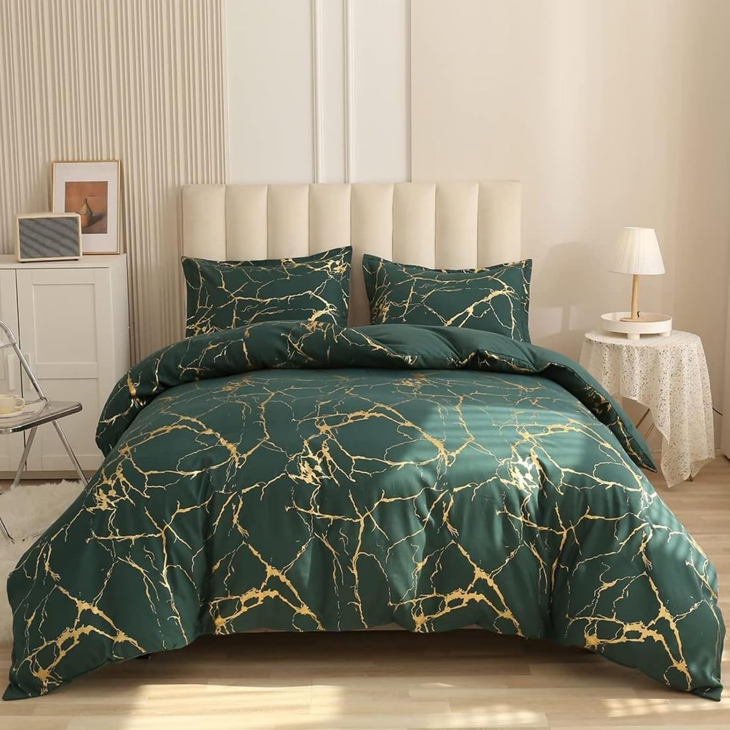 Juego de cama mármol verde 135x200