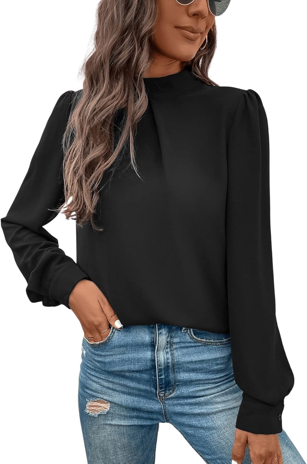 Blusa Elegante Cuello Alto Negra