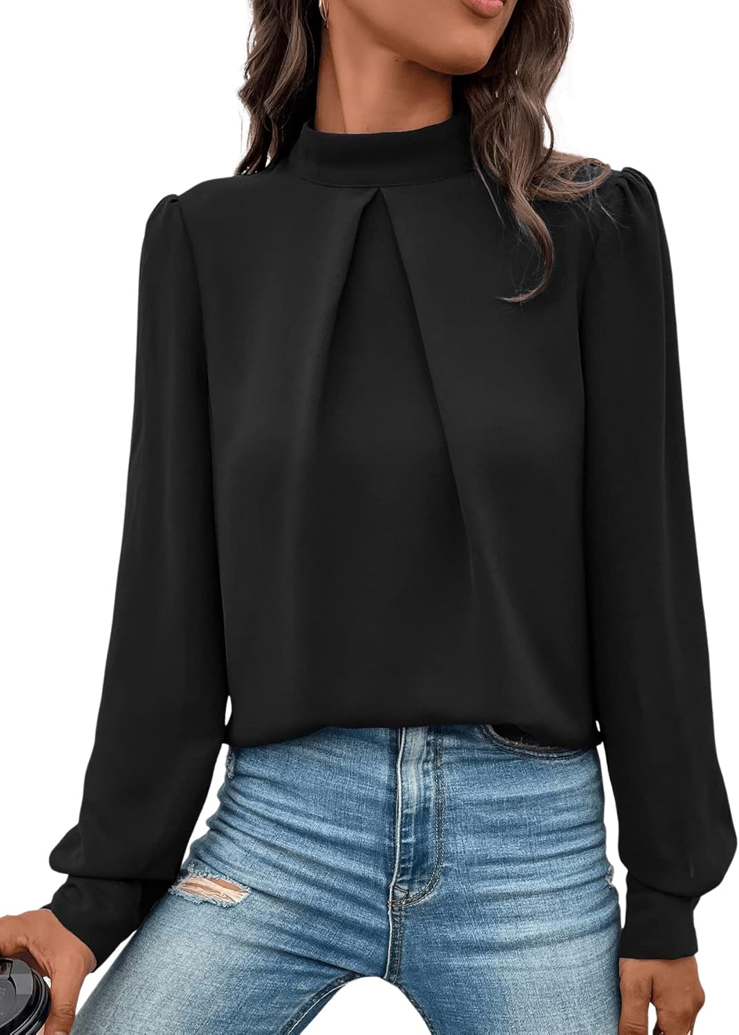 Blusa Elegante Cuello Alto Negra