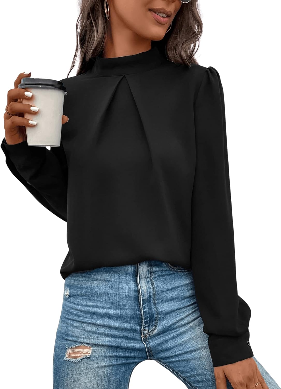 Blusa Elegante Cuello Alto Negra