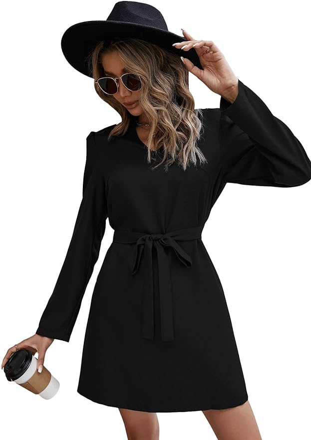 Vestido túnica negro con cinturón