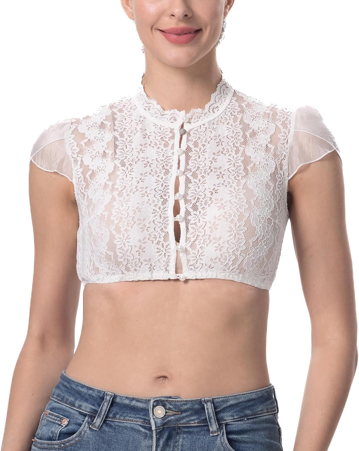 Blusa tirolesa blanca de encaje