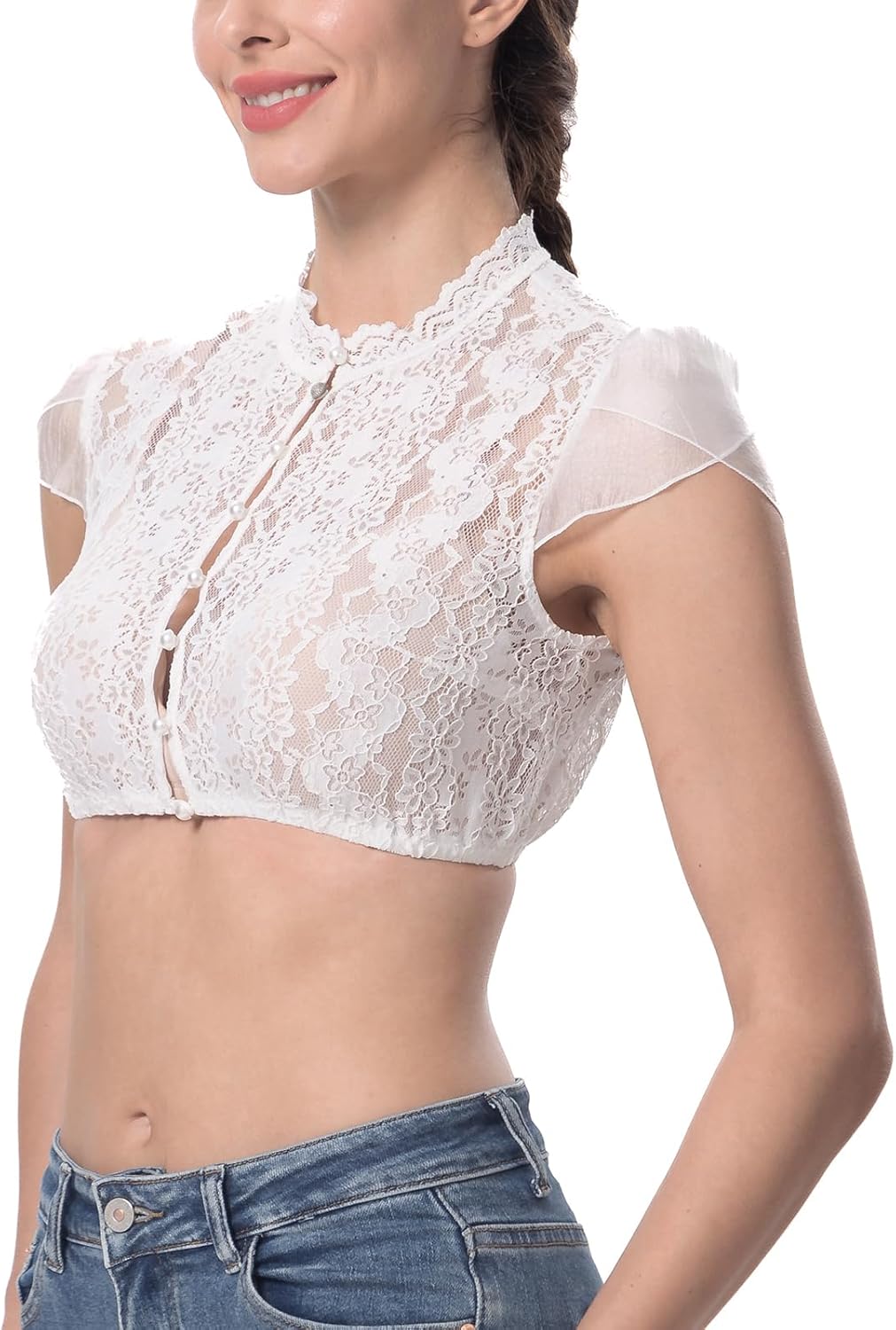 Blusa tirolesa blanca de encaje