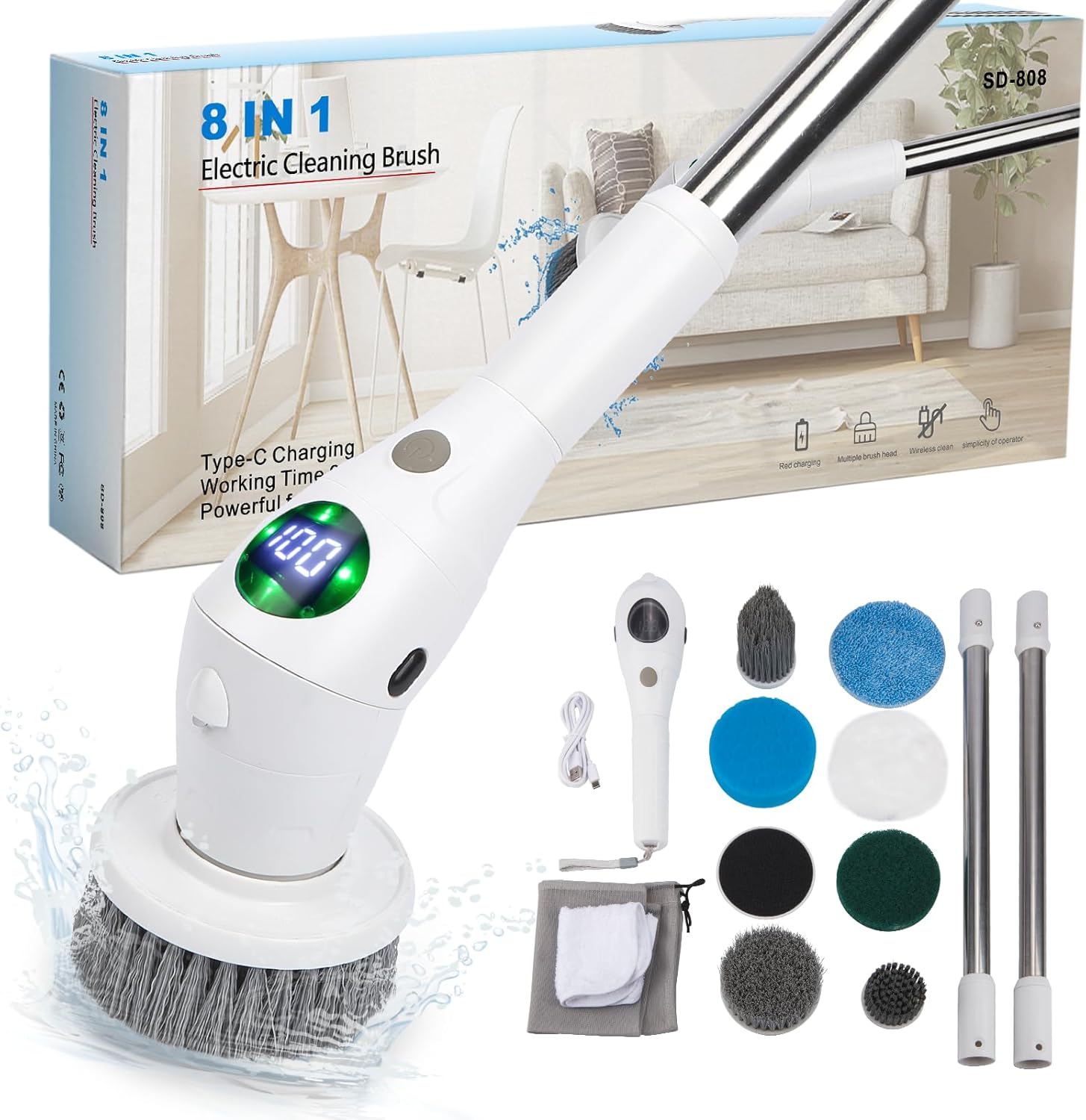 Power Scrubber 8 cepillos LED