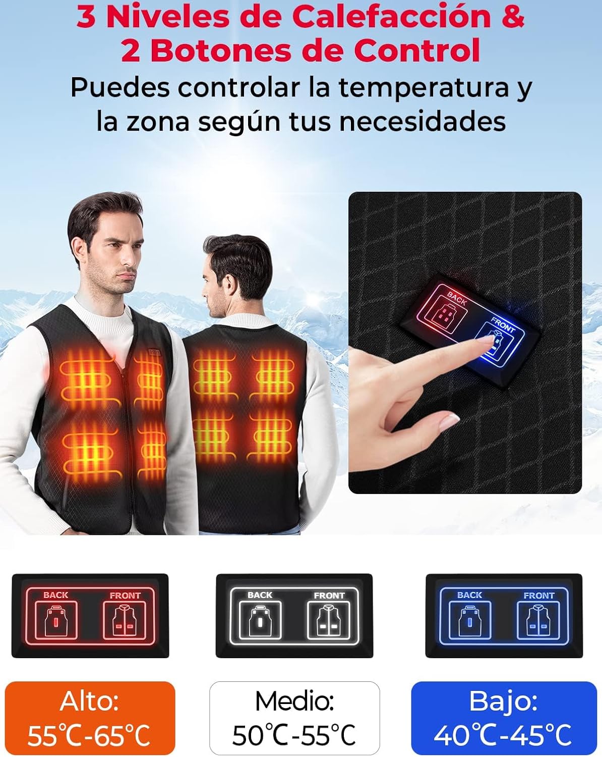 Chaleco Calefactable USB 8 Zonas, 2XL