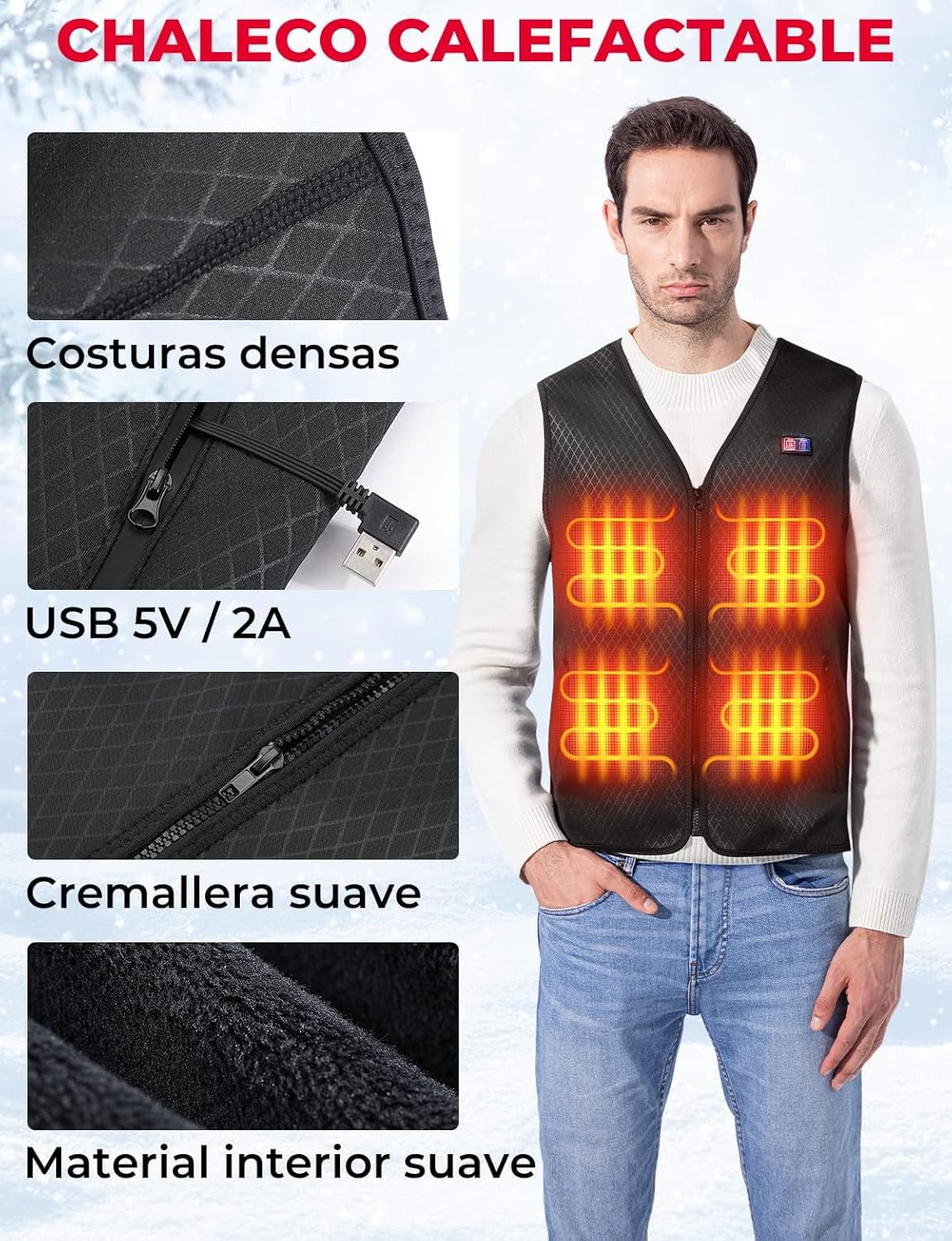 Chaleco Calefactable USB 8 Zonas, 2XL
