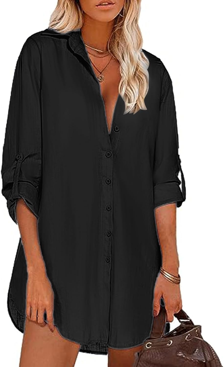 Blusa de algodón cuello V 3/4