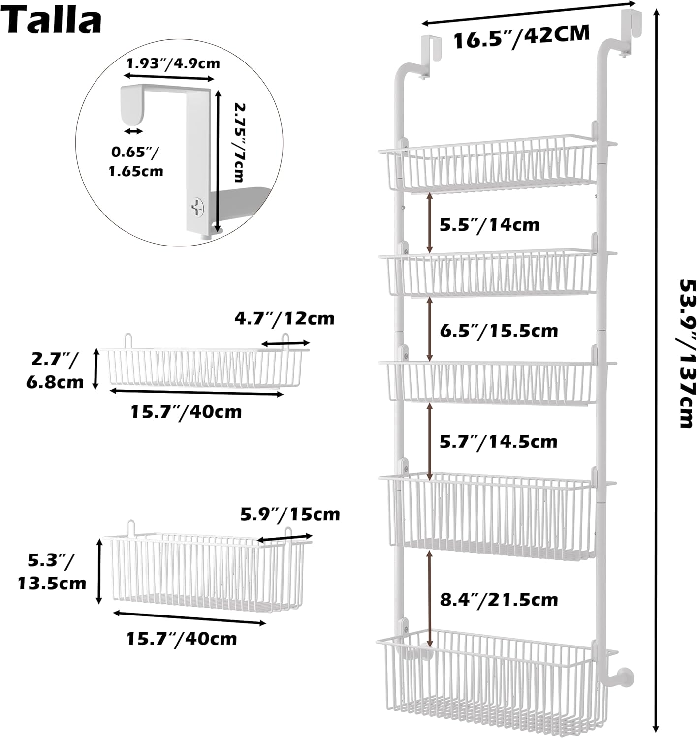 COVAODQ Estantería para puerta, estantería con cestas, estante colgante para frigorífico, organizador de cocina, 5 niveles (2 grandes y 3 pequeños negros)