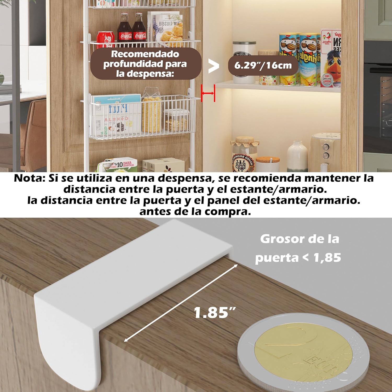 COVAODQ Estantería para puerta, estantería con cestas, estante colgante para frigorífico, organizador de cocina, 5 niveles (2 grandes y 3 pequeños negros)