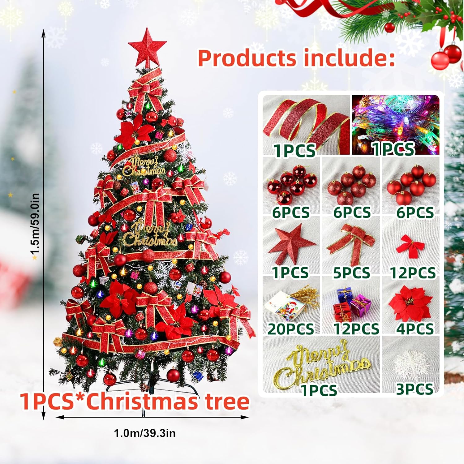 Árbol de Navidad 150 cm Rojo