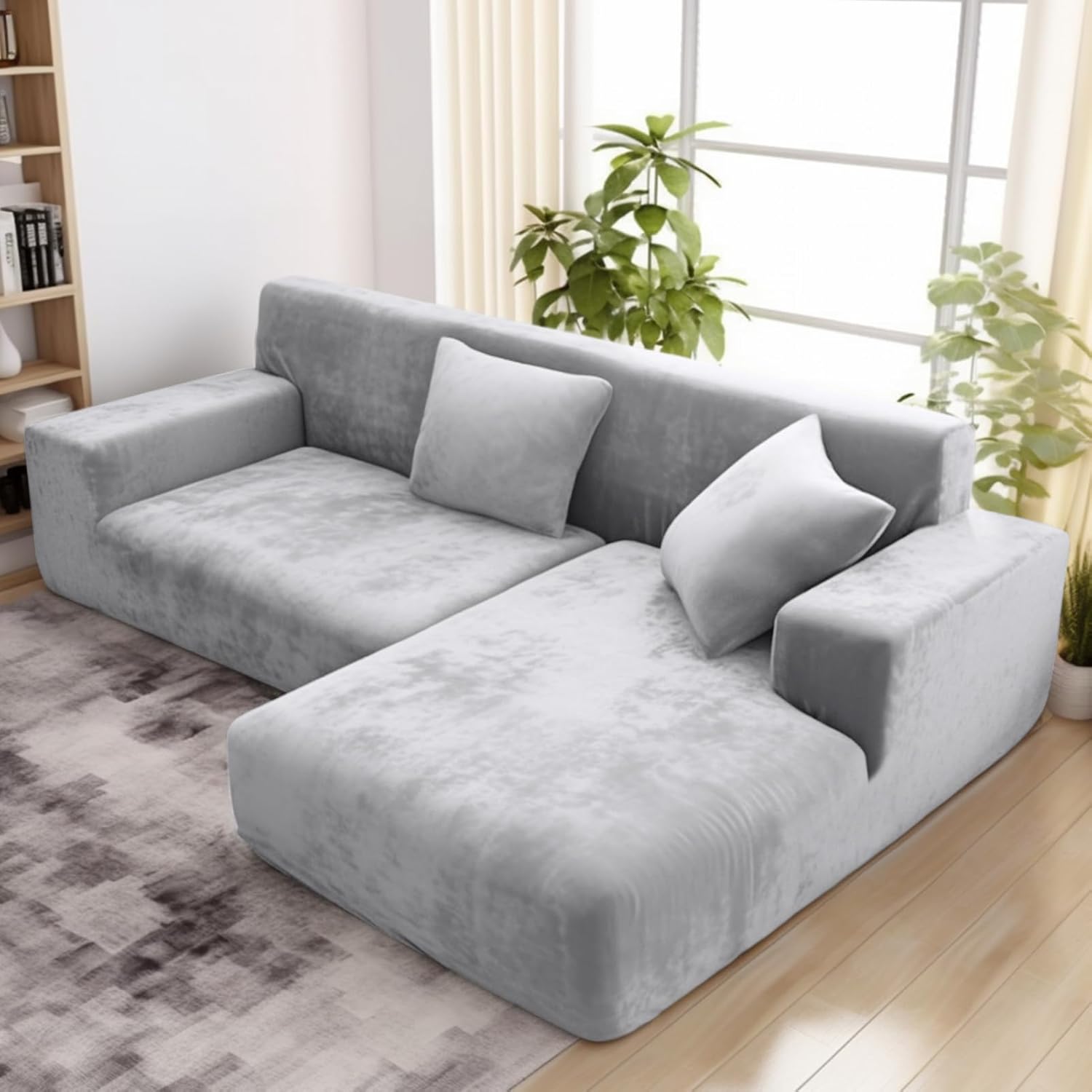 Funda de sofá L terciopelo gris