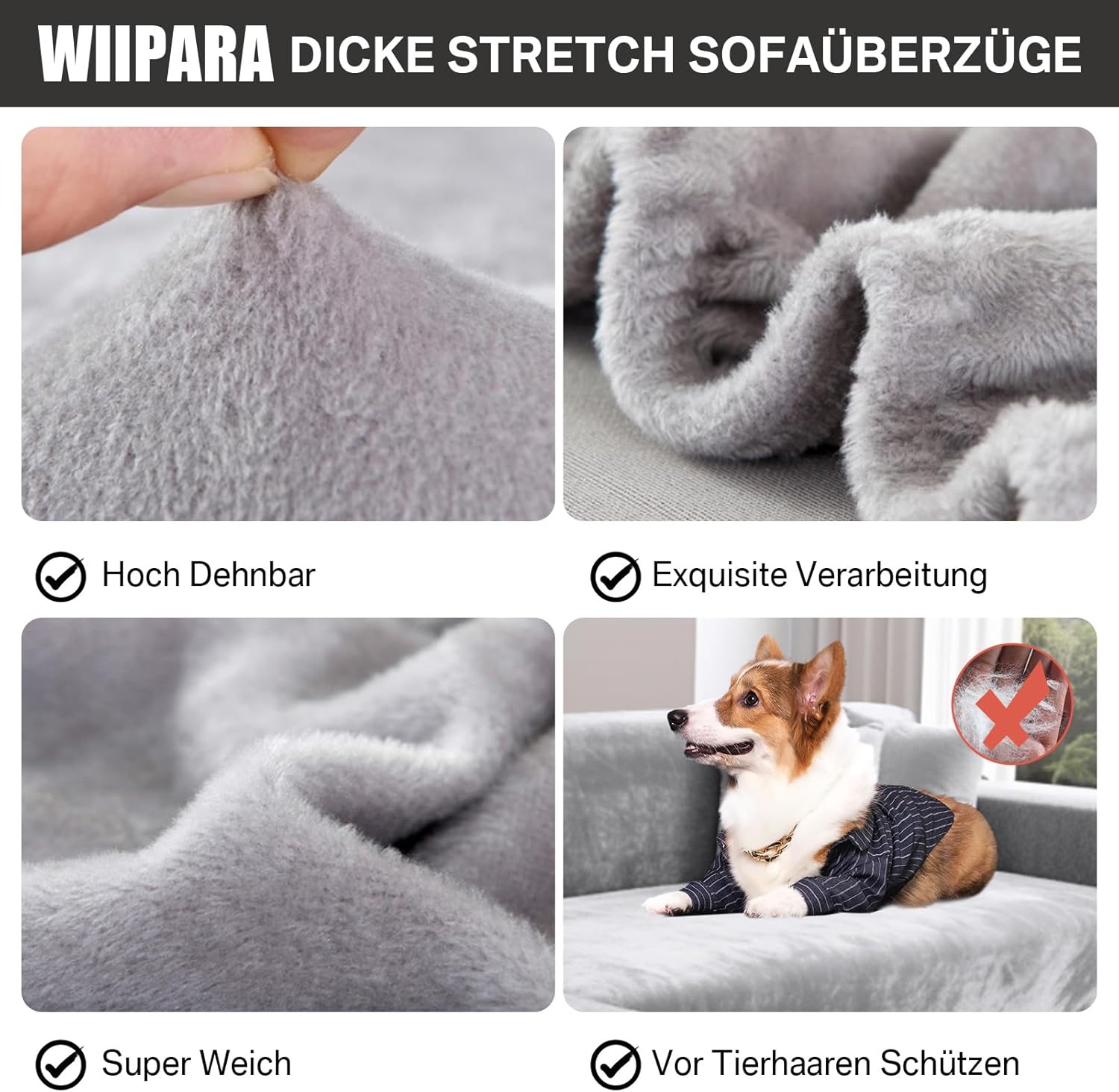 Funda de sofá L terciopelo gris