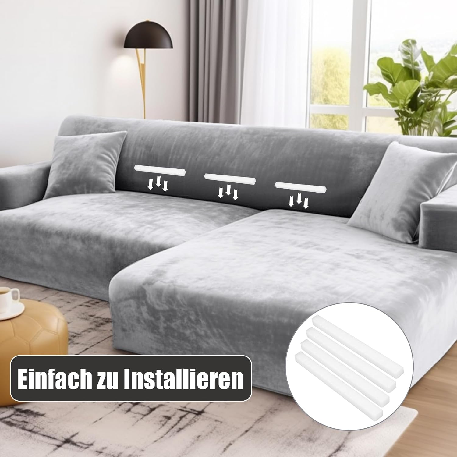 Funda de sofá L terciopelo gris