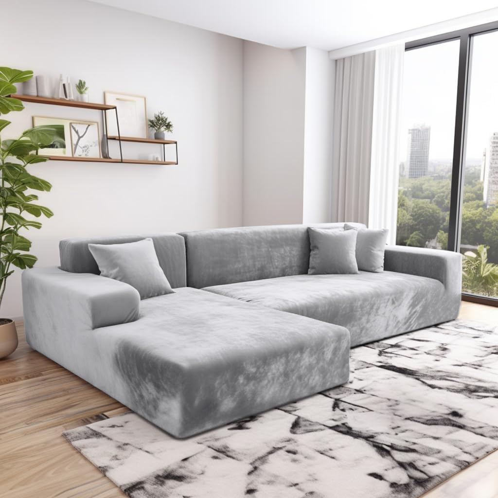 Funda de sofá L terciopelo gris