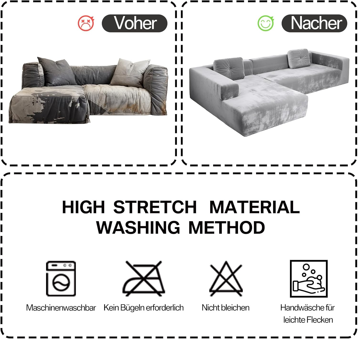 Funda de sofá L terciopelo gris