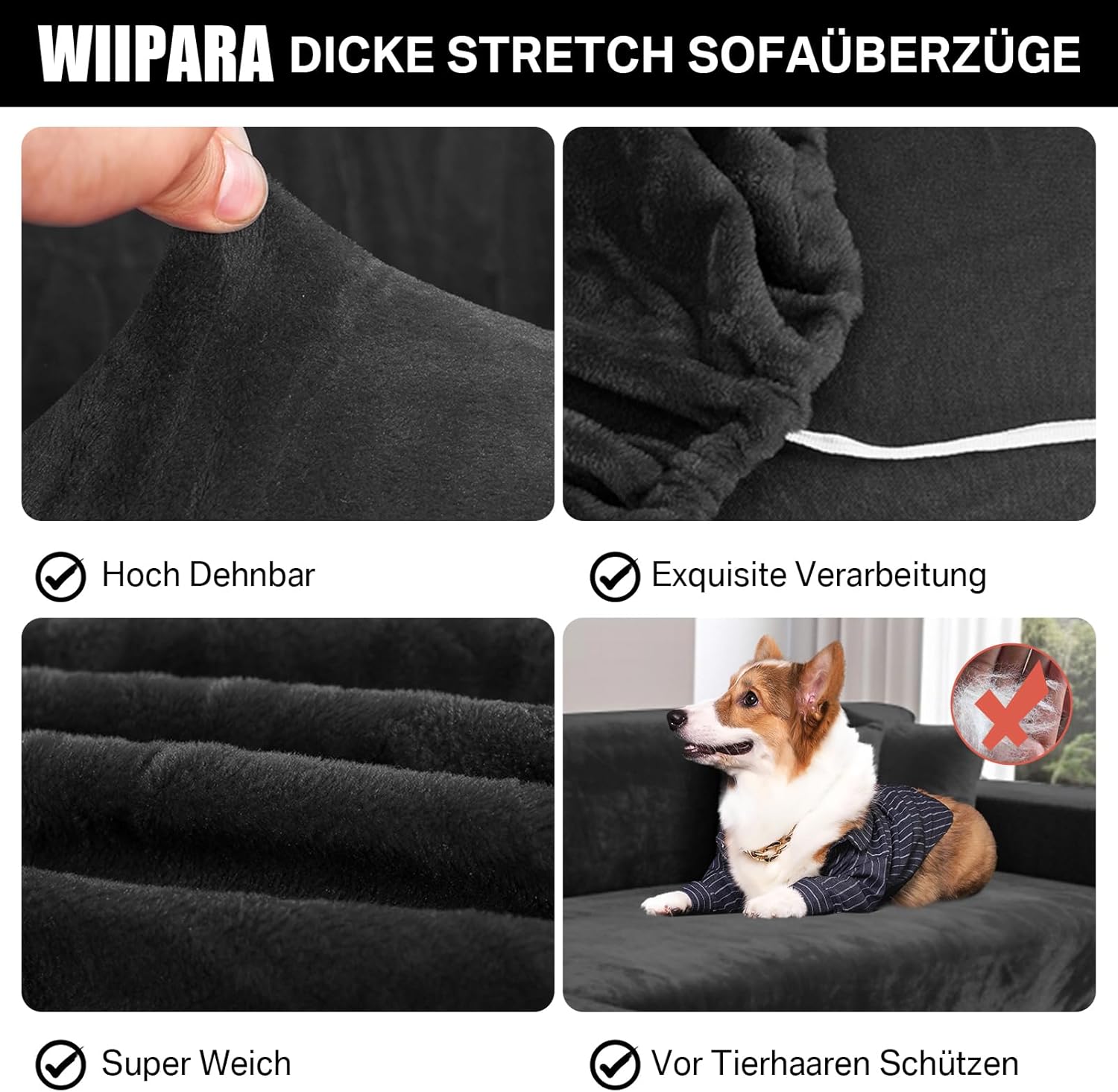 Funda Sofá L Terciopelo Negro