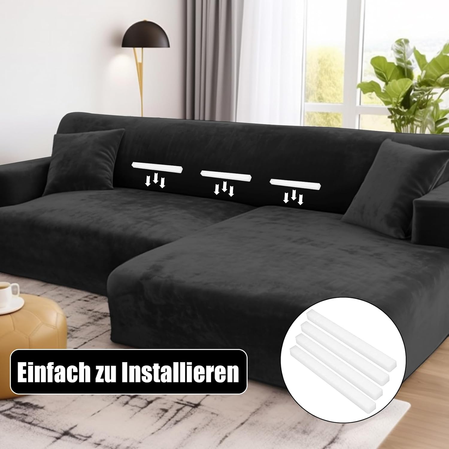 Funda Sofá L Terciopelo Negro