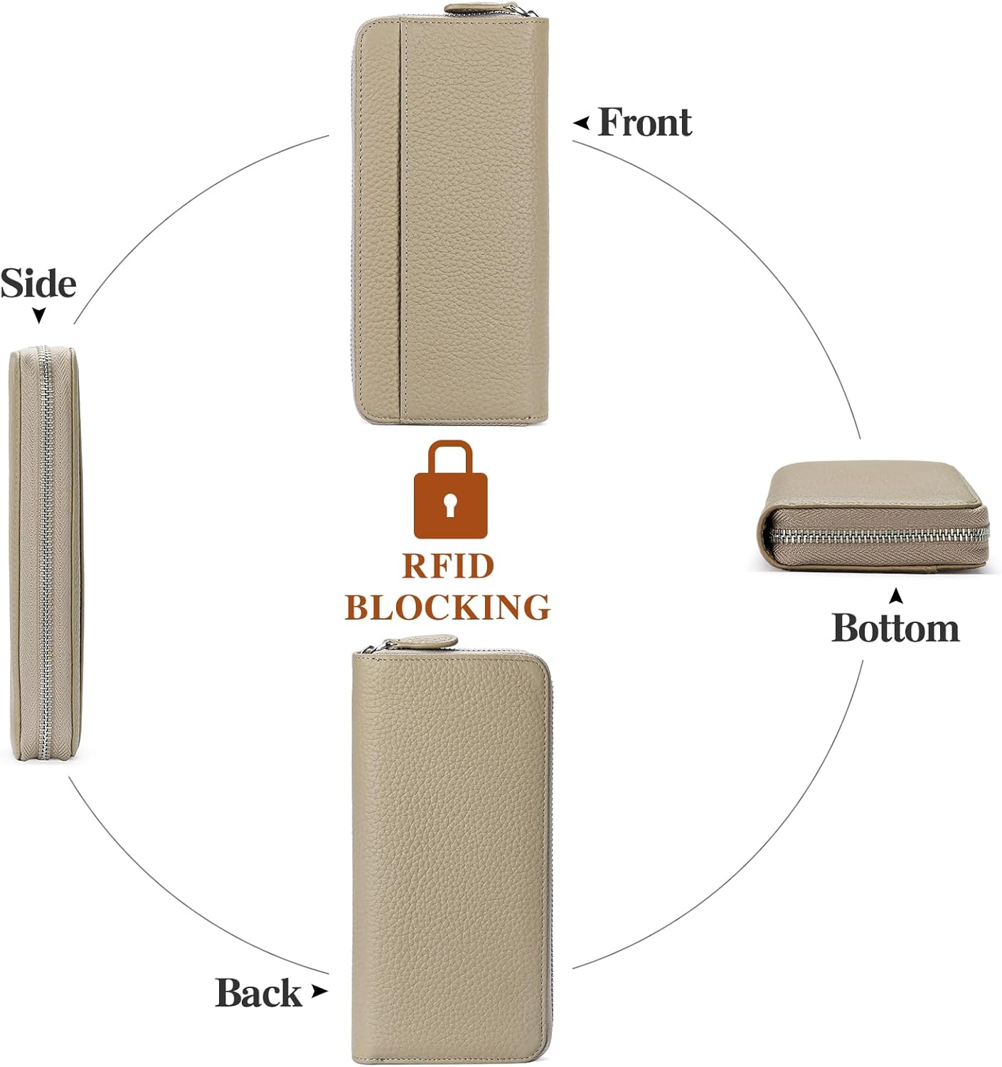 Cartera Mujer Cuero RFID Grande