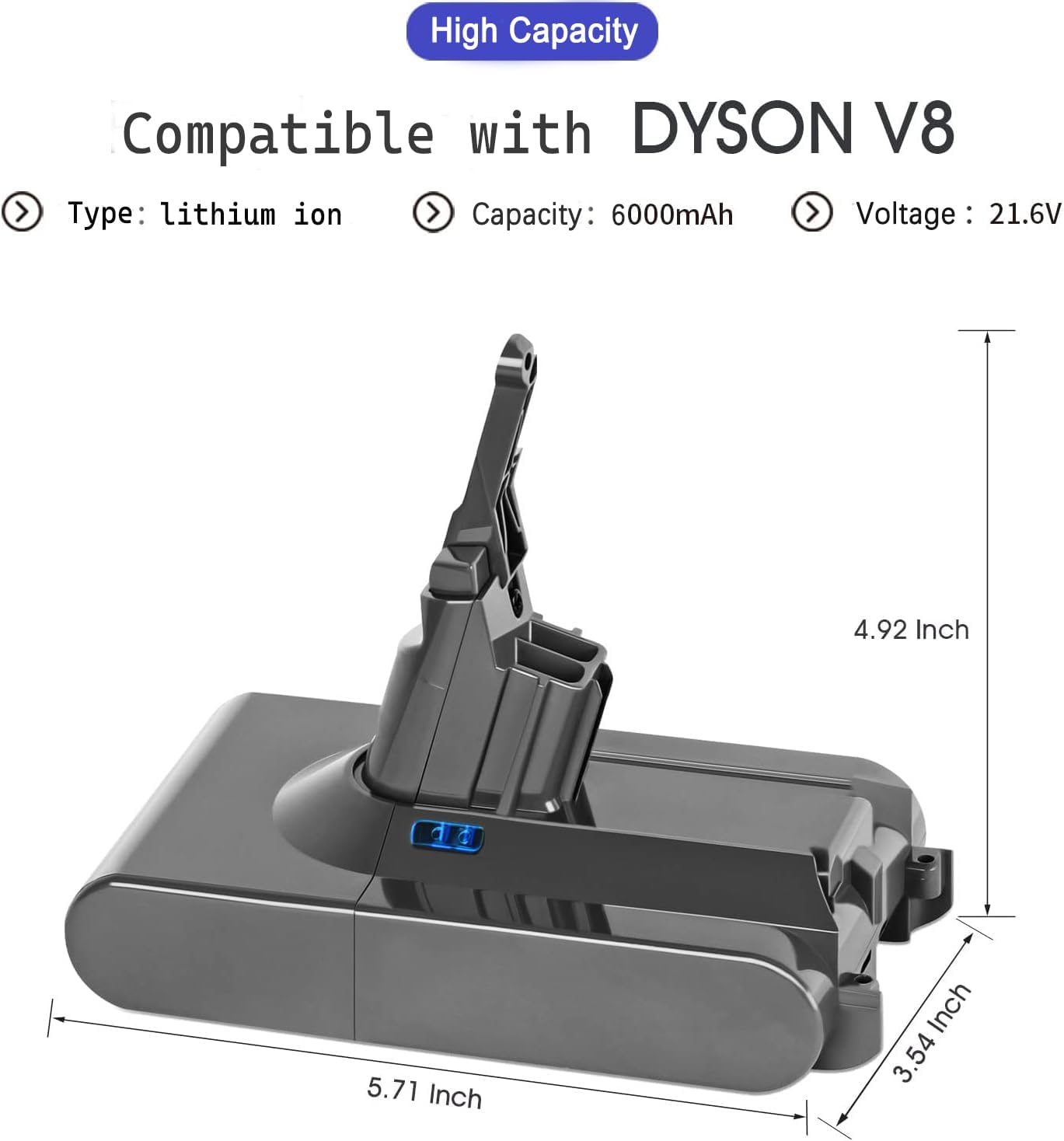 Batería de repuesto V8 de 6000 mAh para Dyson V8